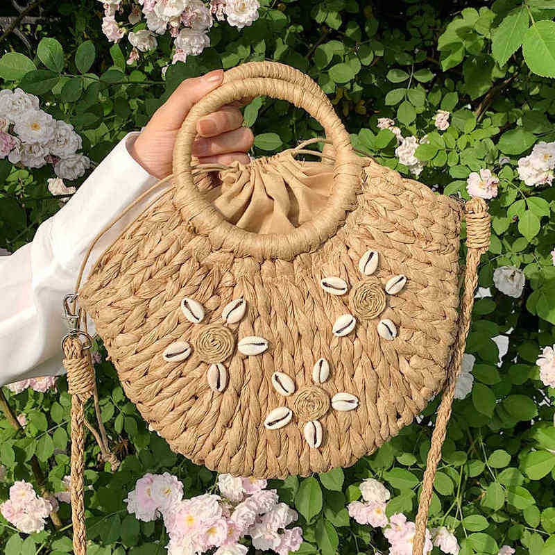 

Straw Bag Women's New Single Shoulder Messenger Women's Summer Beach Bag Portable Vegetable Basket Bag 220614, Creamy-white