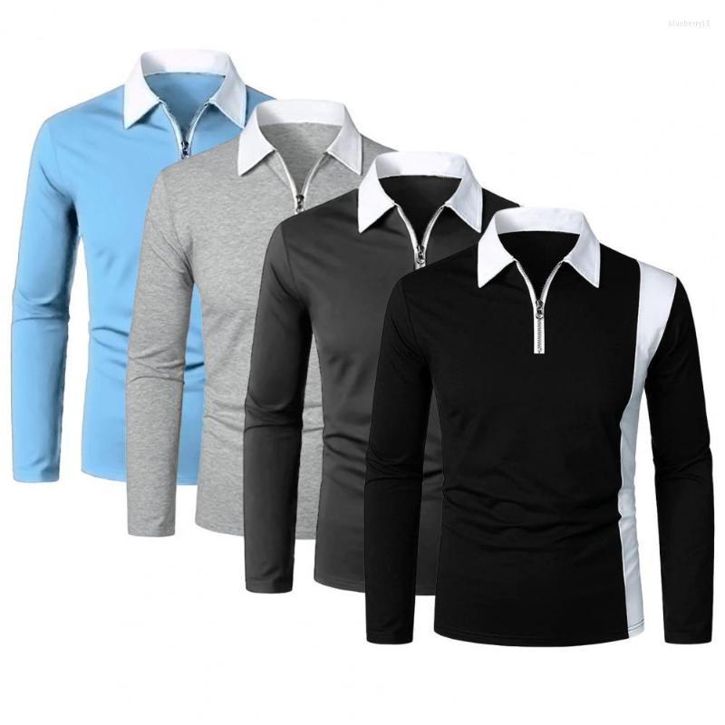 

Men's Polos Chic Autumn Shirt Long Sleeve Lapel Formal Colors Matching, Black