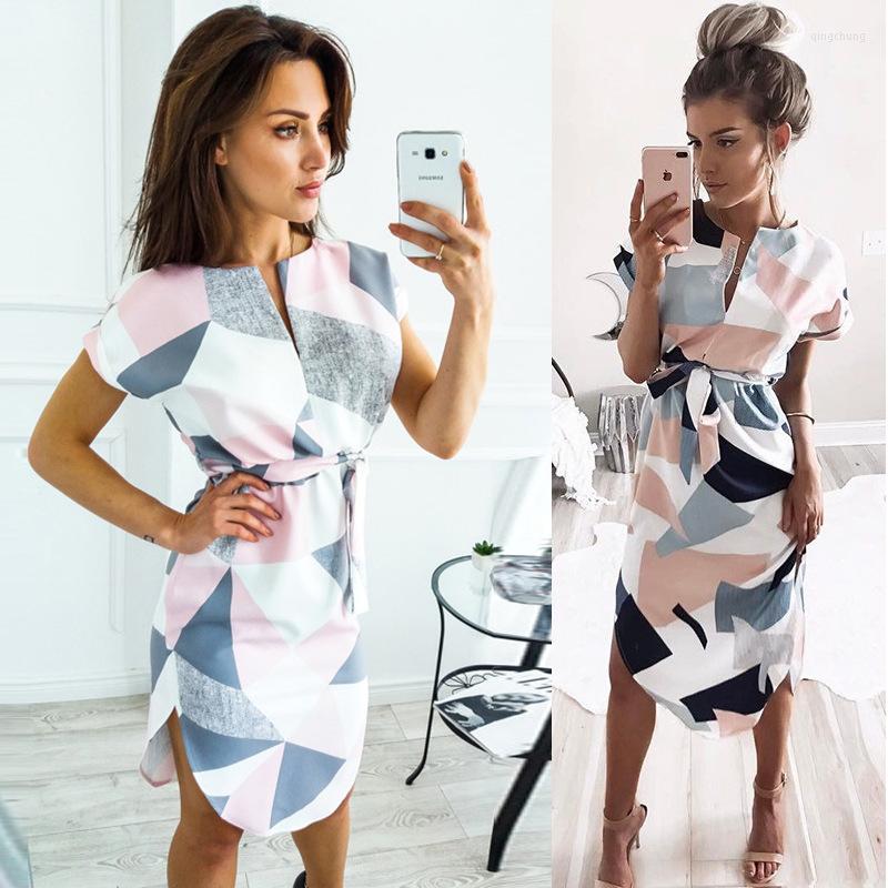 

Casual Dresses Summer Dress 2022 Women Boho Style Geometric Print Beach Elegant Party With Belt Vestidos De Fiesta Plus Size XXXL, 0894