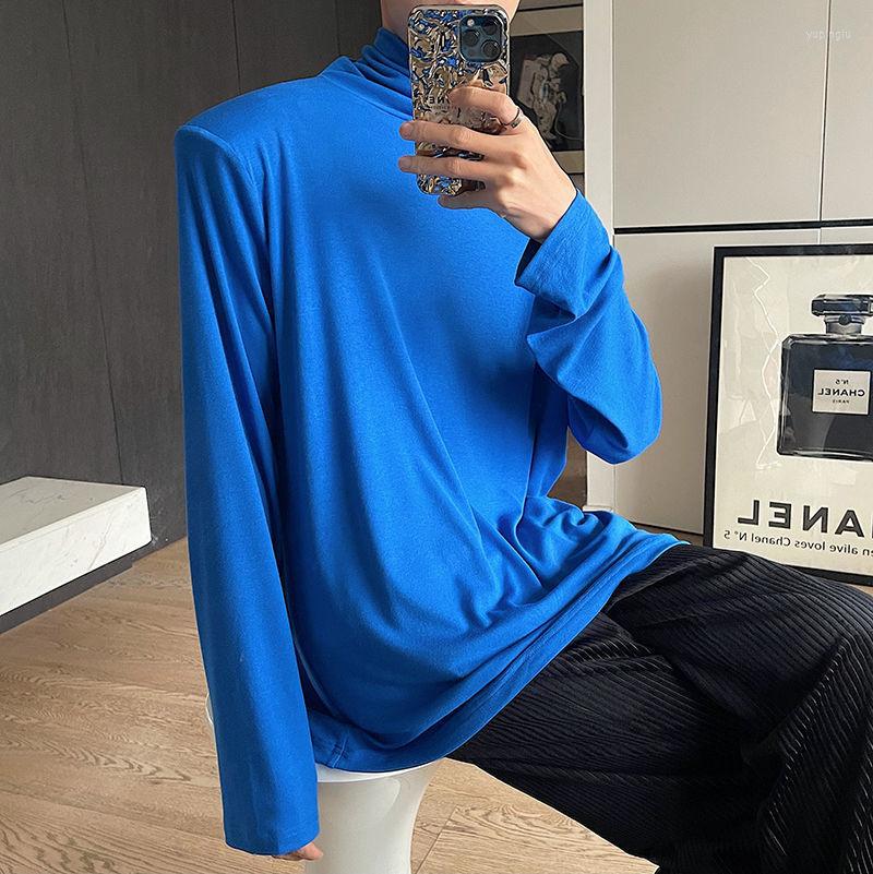 

Men's T Shirts Men's Autumn T-shirt Turtleneck Pile Collar Shoulder Pad Long Sleeve Slim Fit Solid Color Blue Pullover Tops, Black