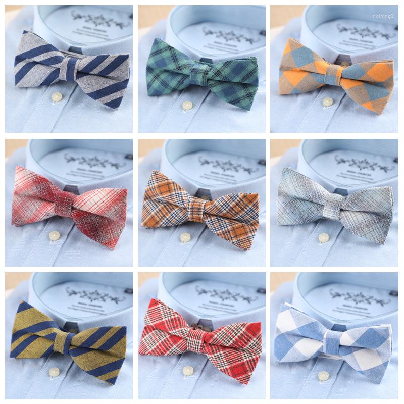 

Bow Ties Brand Mens Fashion Bright Bowtie Check Cotton Soft Striped Double Fracture Butterfly Men Designer Cravat