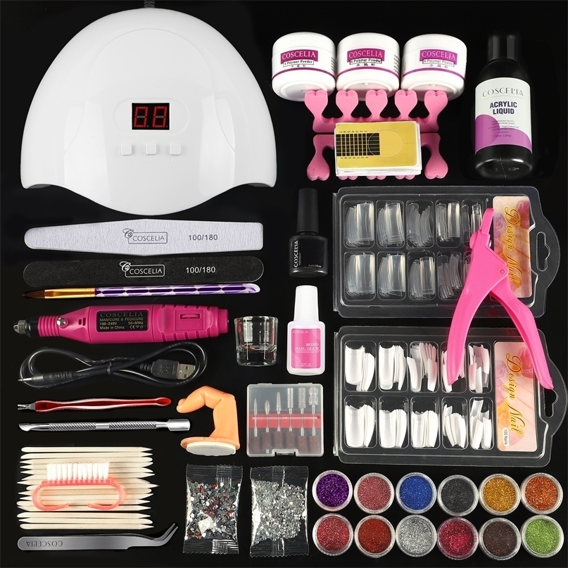 

Nail Art Kits Acrylic Kit Professional Manicure Set Crystal Powder Set For Extension Carved Flower Drill LED UV Lamp Acrylic Liquid Nail Art 221107