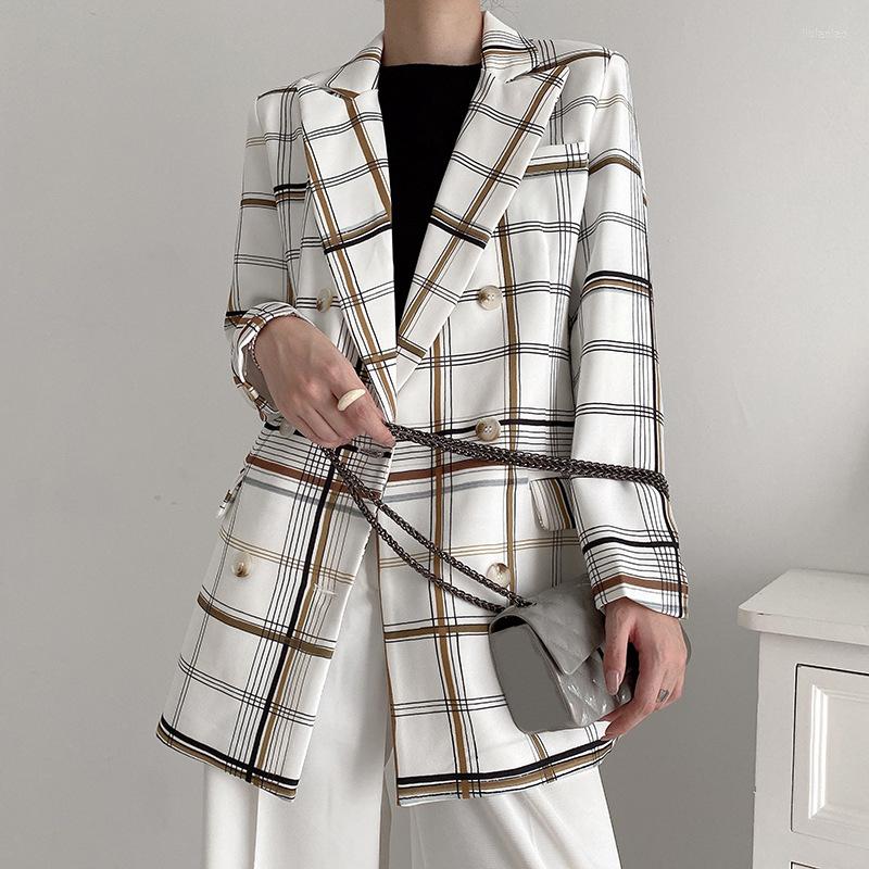 

Women' Suits Fashion Women Plaid Blazers 2022 Autumn Office Lady Work Wear Suit Notched Collar Long Sleeve Double Breasted Female Blazer, Picture shown