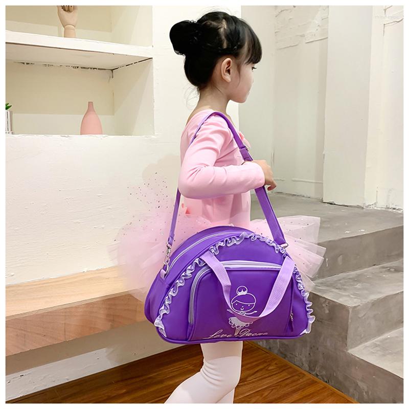 

Stage Wear Girl Cute Princess Printing Dance Bags Purple Lace Ballerina Handbag High Quality Waterproof Shoulder Bag For Kids, Black