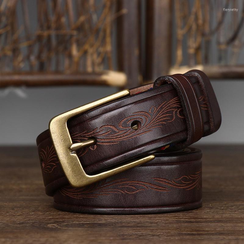 

Belts 3.5cm Width Men Belt Copper Pin Buckle Advanced Genuine Leather Jeans Casual Original Cowhide Waistband Youth Handmade, Black
