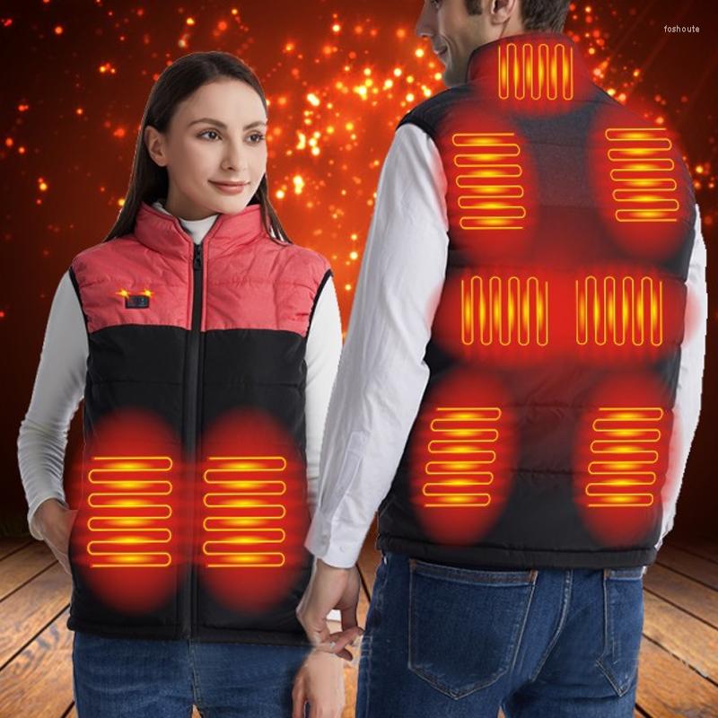 

Men' Vests Autumn Winter 9 Areas Heated Vest Men Jackets Heating Cotton Outdoor Waistcoat Thermal Sleeveless Jacket Warm Coats Clothes, 9pcs red double