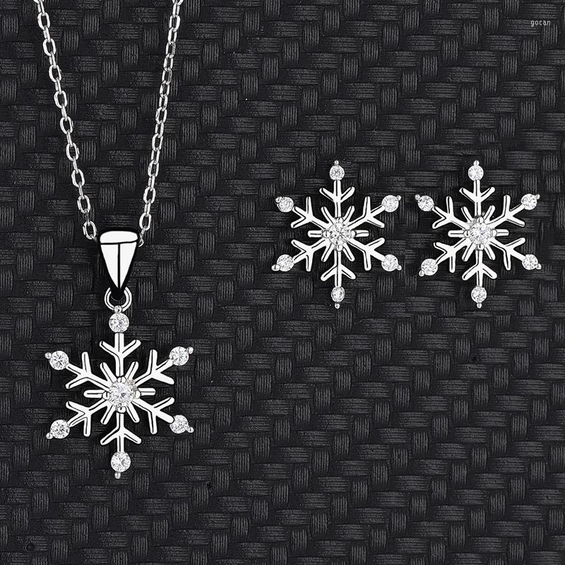 

Necklace Earrings Set Europe And America Christmas Gift Series Fashion Retro Simple Snowflake Shape Sterling Silver Two-piece, Picture shown