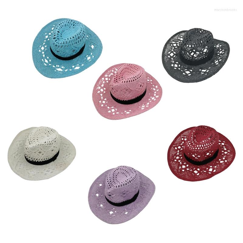 

Berets 667E Casual Riding Hat Cowgirl Cowboy Straw Sunshade For Summer Camping, White