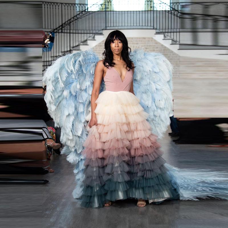 

Skirts Multi Color Tulle Tiered Elastic Puffy Custom Tutu Skirt Women Lush Floor Length Faldas Saia Jupe, Lavender