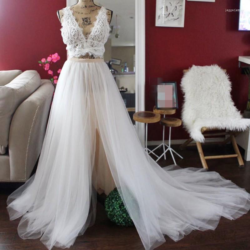 

Skirts Formal Style Full Length A Line Long Maxi Romantic Tulle Skirt With Train Front Split Pure White Bridal Wedding Saia, Purple