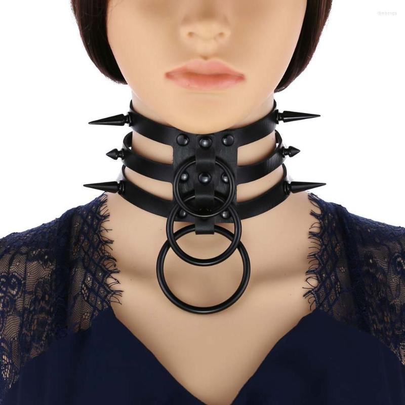 

Pendants Punk Goth Black Spike Rivet Leather Collar Necklace Waterfall Cage Bondage 3 O Round Classic Wide Neck Harness Choker