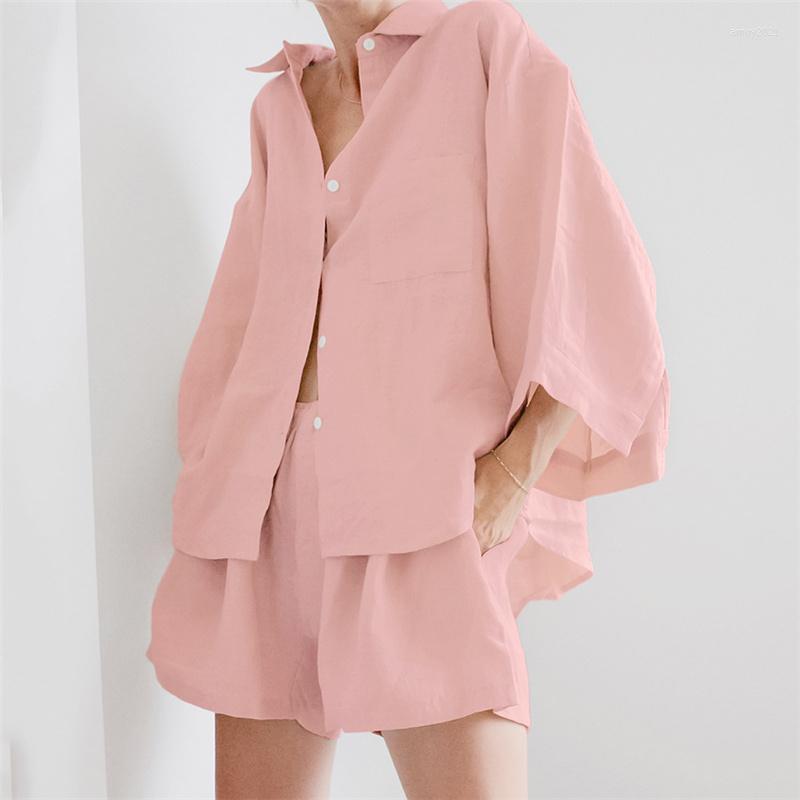 

Women' Tracksuits Casual Summer Women Two Pieces Set Lounge Wear O Neck Shirt Tops And Loose Shorts Suit 2022 Solid Streetwear, Pink