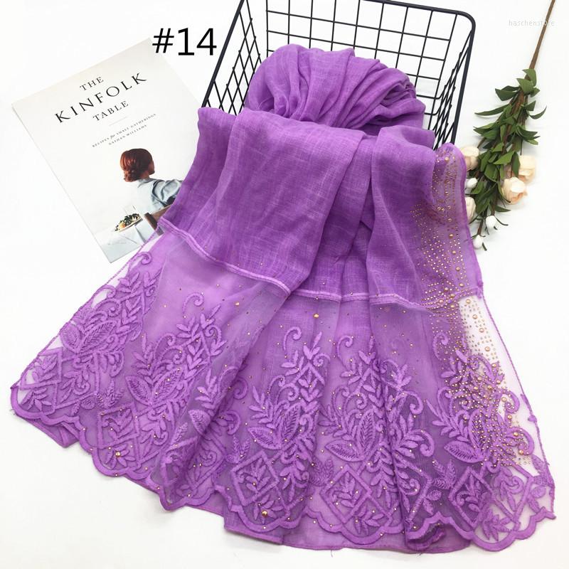

Scarves 2022 High Quality Plain Solid Color Soft Lace Scarf Women Muslim Hijab With Diamonds Luxury Bandana Wraps Wedding Shawls Muffler