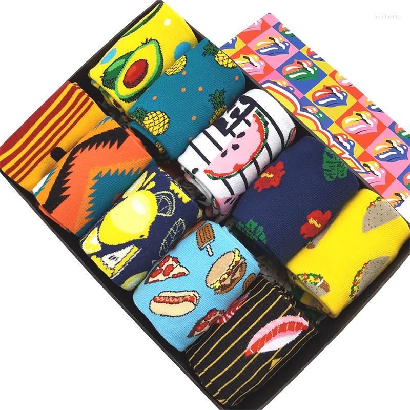 

Men's Socks 10 Pairs/Pack Men Woman Fun Colorful Fruit Food Painting Harajuku Design Hip Hop Funky Happy Casual Cotton, 10 pairs of packages