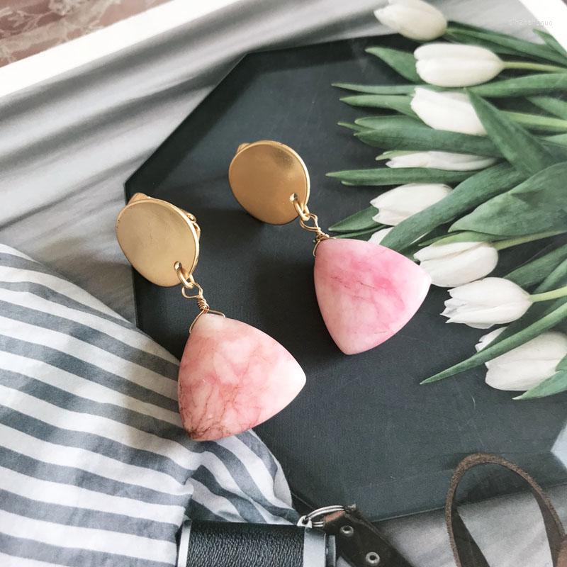

Backs Earrings Sweet Pink Triangle Stones Drop Earring Simple Party Modern Jewelry