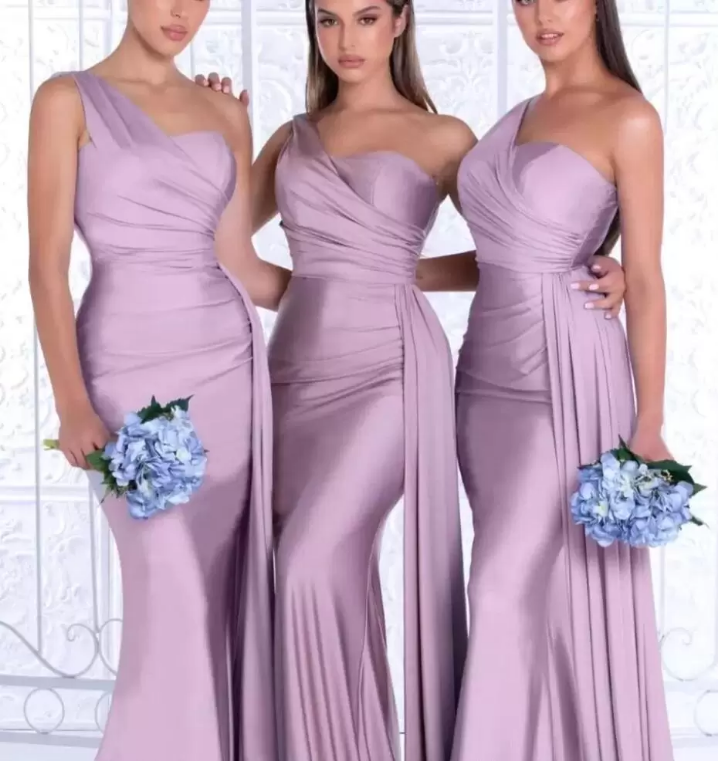 

2023 Mermaid Bridesmaid Dresses Blush Pink African One Shoulder Floor Length Wedding Guest Gowns Junior Maid Of Honor Dress Ribbon Party Gown BC12587