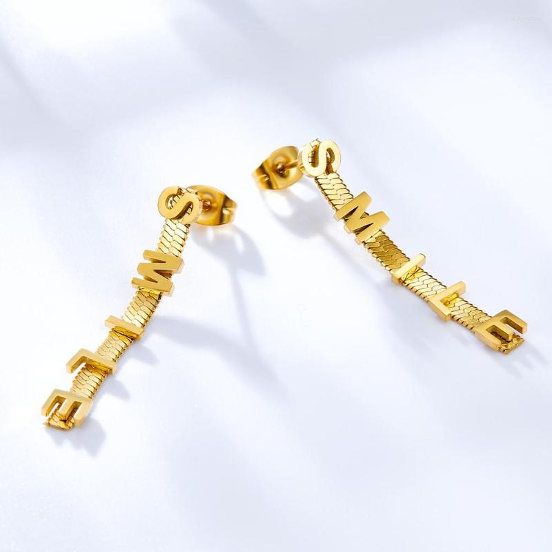 

Hoop Earrings Design 2022 For Women Letter Dangle With Chain Light Luxury Premium Niche Stainless Steel
