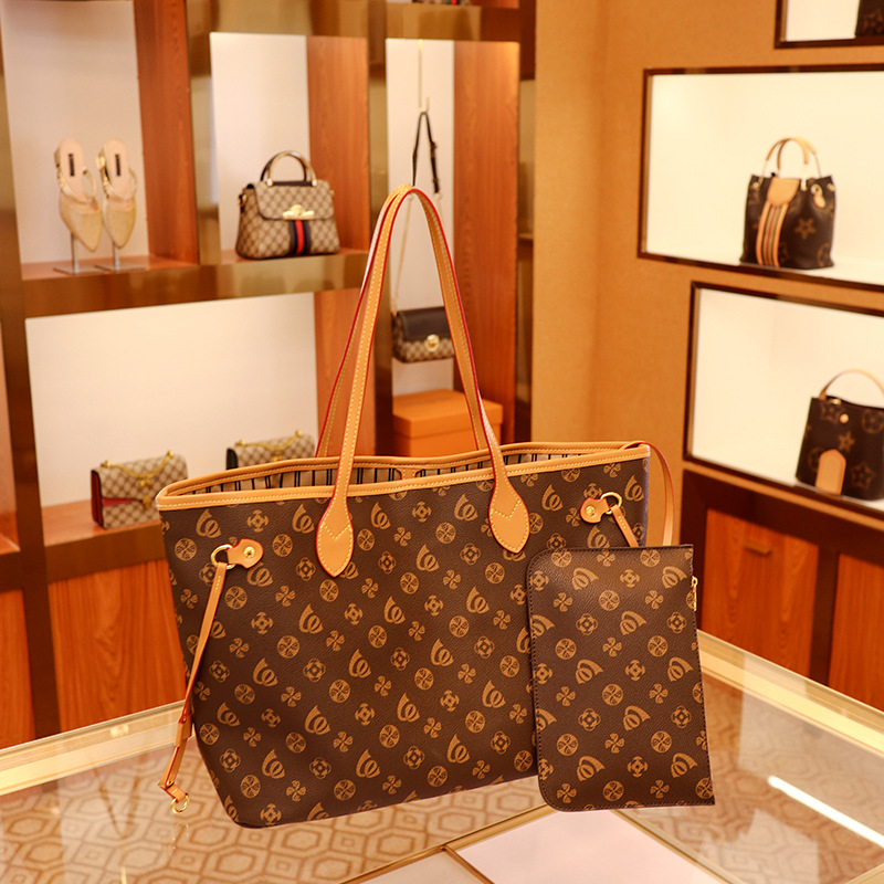 

2pcs High qualitys Women bags handbags ladies designer composite bags lady clutch bag shoulder tote female purse wallet handbag M40156, Yellow+brown flower