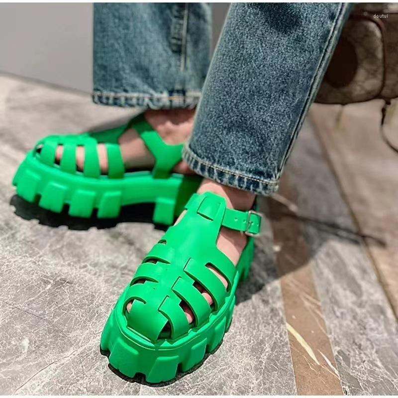 

Dress Shoes 2022 Summer Roman Platform Sandals Women's Breathable Toe Woven Heightened Thick Bottom Hollow Buckle Women, White
