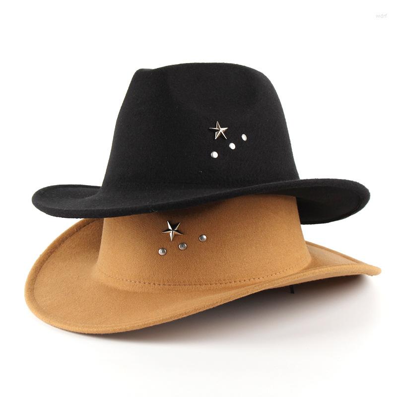

Berets Solid Color Imitation Woolen Hat Women Felt Fedoras Jazz Cap Female Girls Simple Wide Brim Flat Top Hats Cowboy For Men, Black
