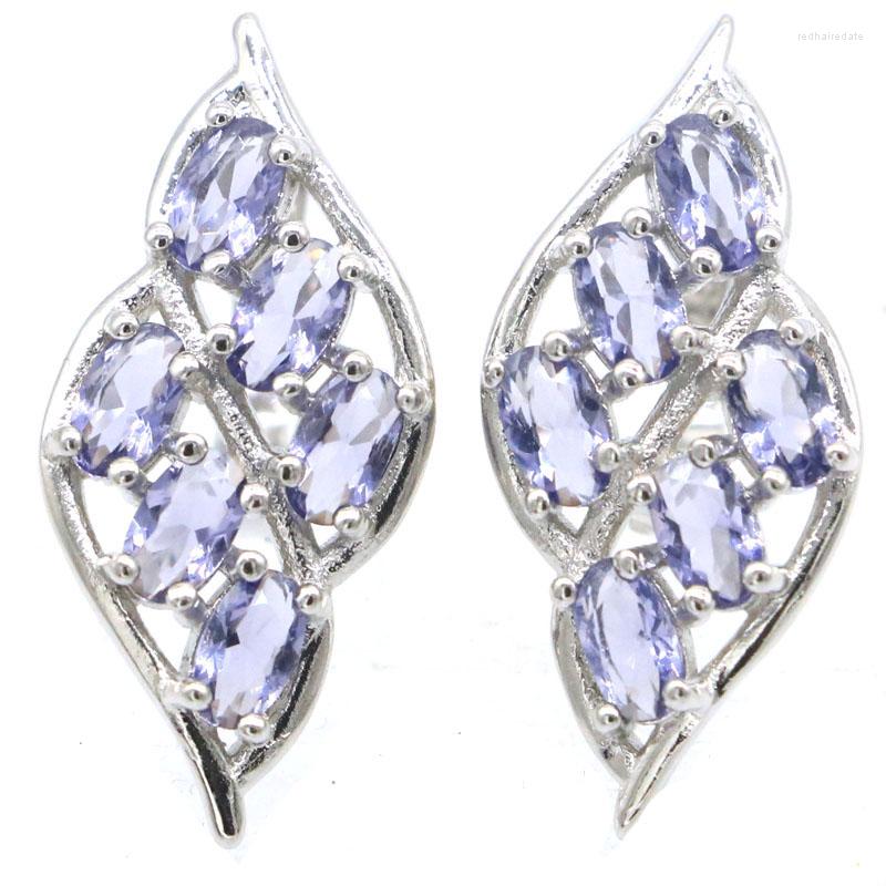 

Stud Earrings 25x12mm Stunning 4.6g Stone Iolite Pink Kunzite Daily Wear Females Silver
