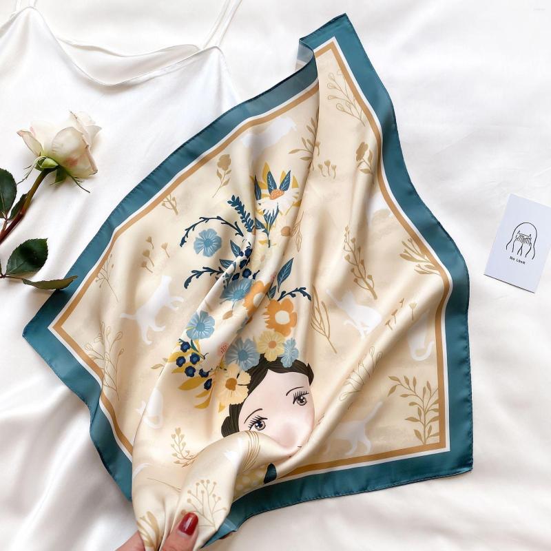 

Scarves Spring Original Design Print Small Square Scarf Women Silk Fashion Hair Band