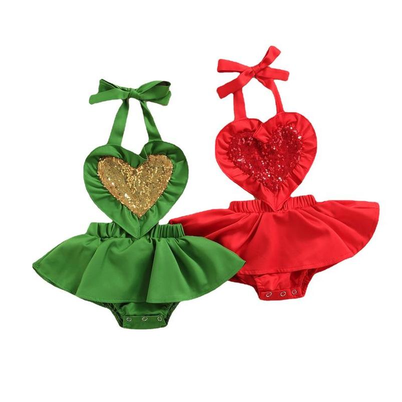 

Rompers Baby Onesies Piece Clothes Infant Girl Spring Halter Neck Lace Sequins Love Triangle E7313, C1
