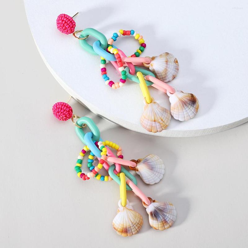 

Dangle Earrings Bohemian Summer Beach Shell Acrylic Chain Beads Long Drop For Women Girl 2022 Trend Luxury Holiday Jewelry