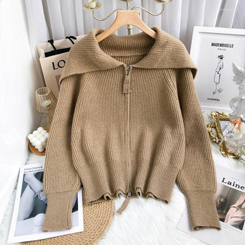 

Women's Knits Cardigan Women Fall 2022 Sweters Knit Tops Harajuku Black Korean Fashion Winter Clothes Beige Striped Casual Zipper