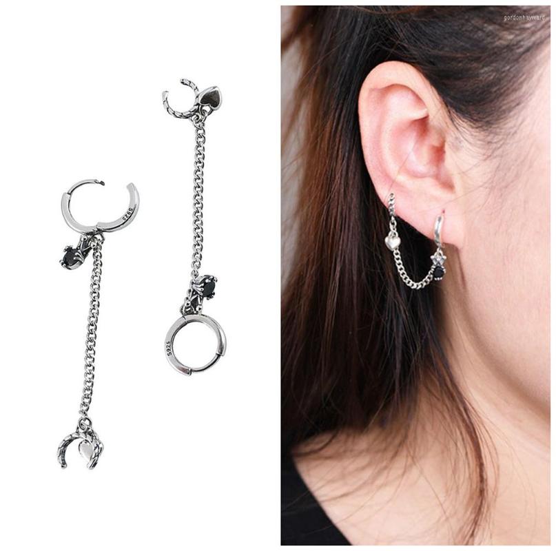 

Dangle Earrings BALMORA 925 Streling Silver Love Heart Long Chain Earring For Women Girl Black Zircon Punk Fashion Dangler Jewelry Gift