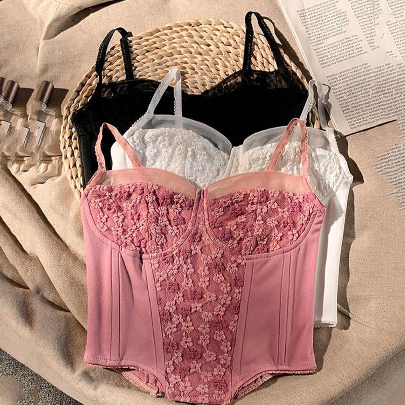 

Women' Tanks Flowers Embroidery Lace Crop Top Women 2022 Summer Mesh Sexy White Corset Fashion V Neck Backless Floral Print, Black
