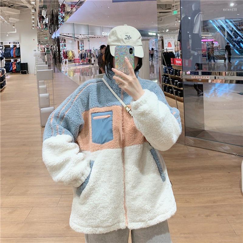 

Women' Fur LoliBook 2022 Winter Lamb Wool Coat Women Plus Velvet Thicken Korean Style Loose Warm Splicing Sweet Lambswool Outerwear, Picture shown