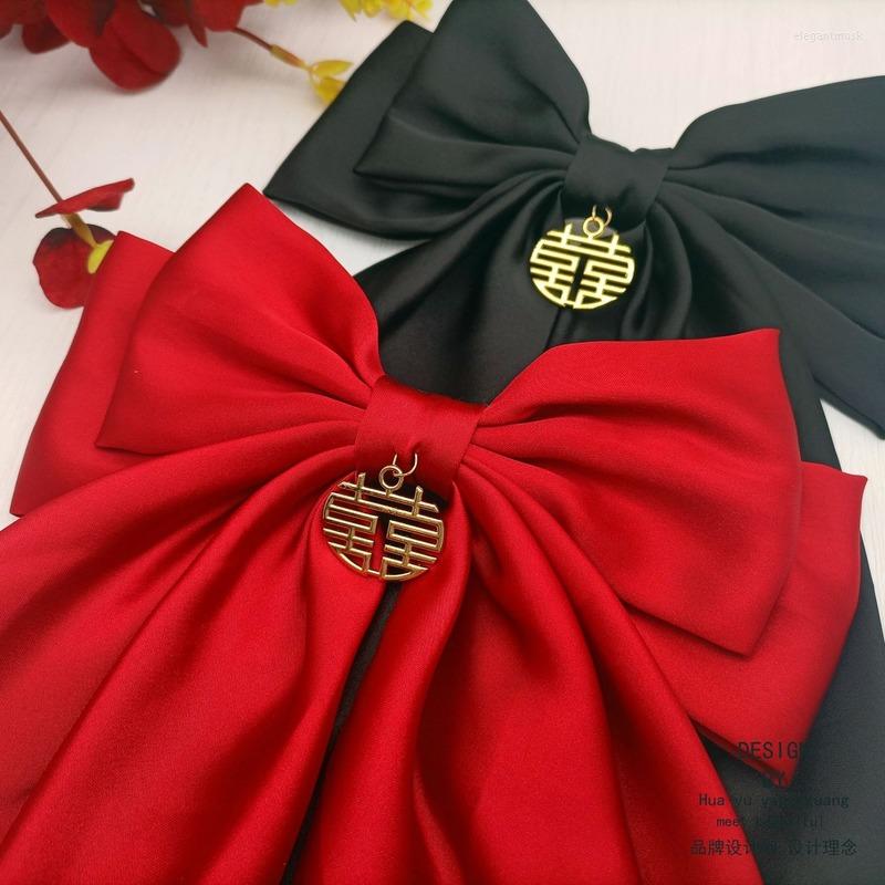 

Headpieces Big Bow Wine Red Headband Spring Clip Back Head Hi Brand Wedding Hair Accessories Chinese 2022