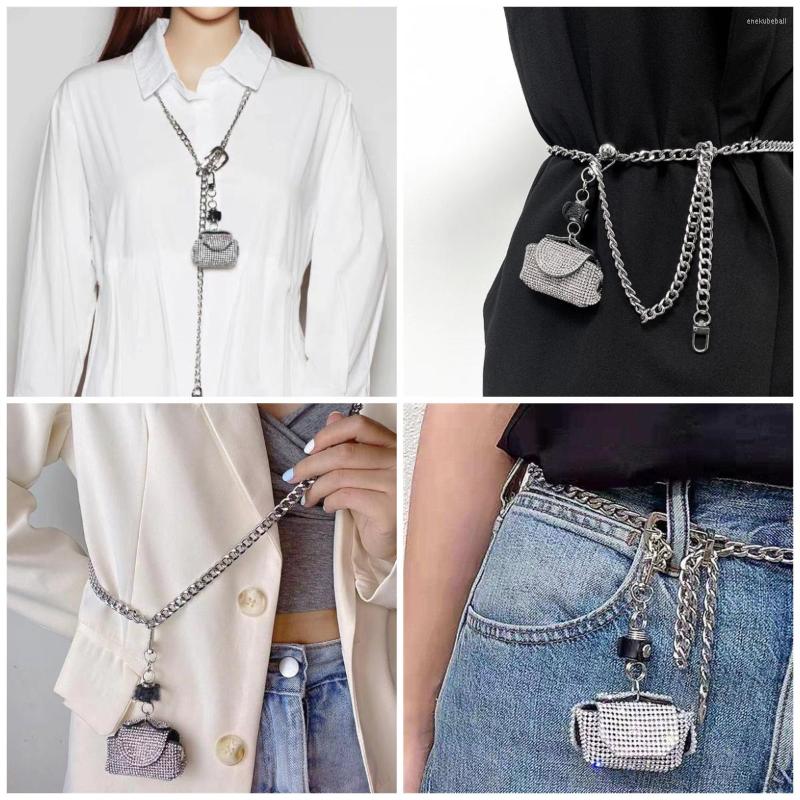 

Belts 1Pc Silver Metal Chain With Sparkling Rhinestone Multi-purpose Chest Bag Necklace Waist Decorations Clothing Accessories