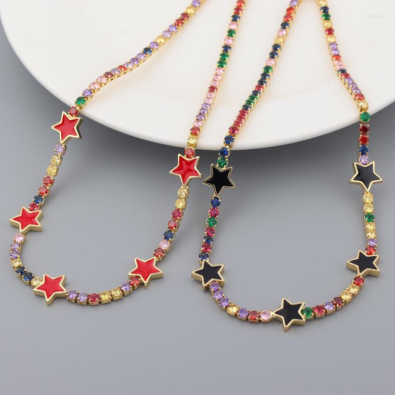 

Choker Charms Rainbow Enamel Star Necklaces For Women Colored Crystal Gold Micro Pave CZ Cubic Zirconia Jewelry Gift