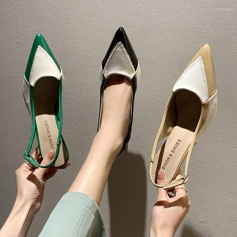 

Dress Shoes 2022 Patchwork Thin High Heels Pumps Women Summer Pointed Toe Slingback For Woman Green Back Strap Sandals Female