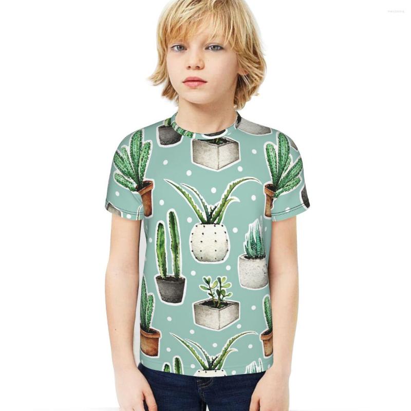 

Men's T Shirts Tees Short Sleeve Tshirts Tunic Top For Kids Boys Teen Cartoon Cactus In Pots Turquoise Dot, Brown