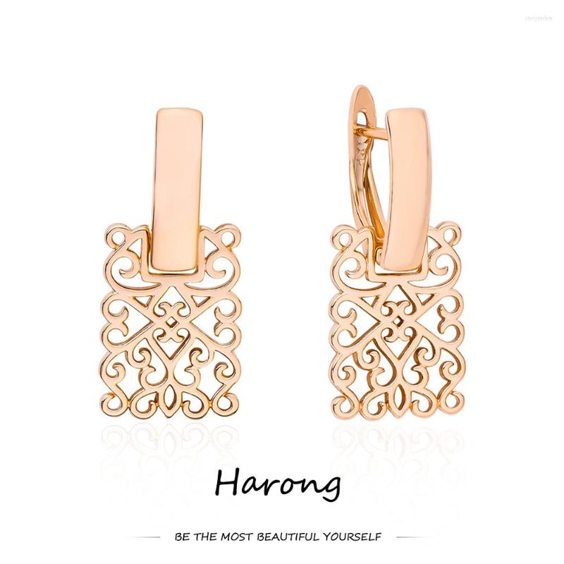 

Dangle Earrings Harong Creative Geometric 585 Rose Gold Color Drop Hollow Symmetrical Pattern Aesthetic Pendant Jewelry Gifts