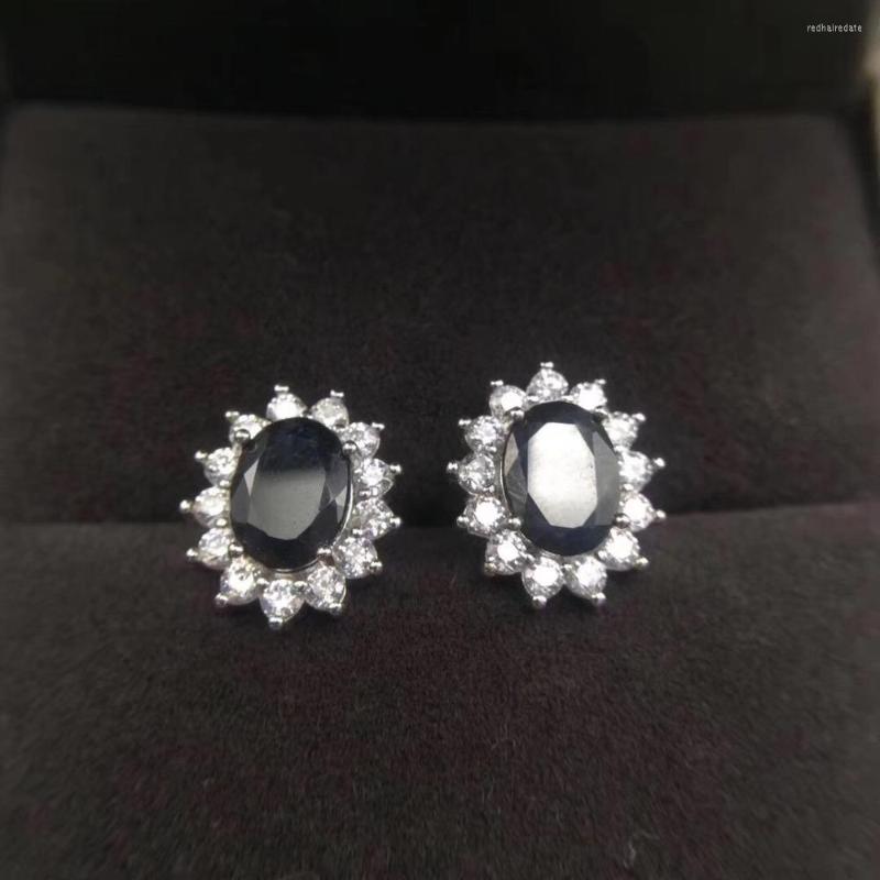 

Stud Earrings Sapphire Earring Natural Real 925 Sterling Silver Fine Jewelry 6 8mm 2pcs