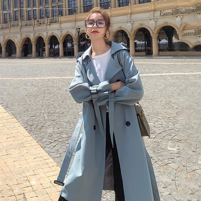 

Women' Trench Coats Women' Jacket Long Spring Autumn 2022 Windbreaker Solid Color Lapel Ladies Cloak British Style High Quality Casual, Blue