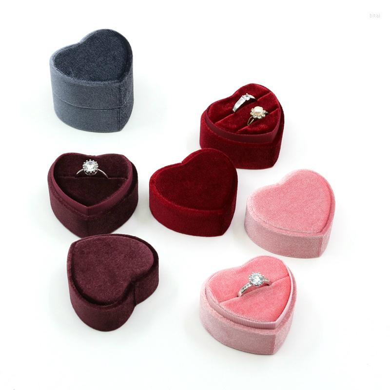 

Jewelry Pouches Corduroy Heart Shaped Proposal Ring Box Wedding Gift Earring Storage Display