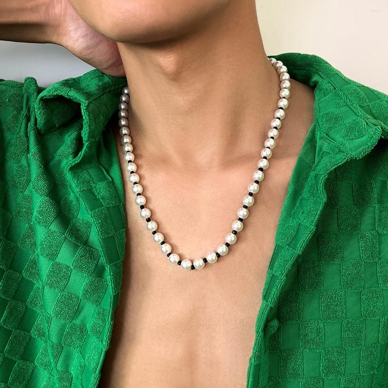 

Choker Hip Hop Style Trendy Imitation Pearl Necklace Man Temperament Simple Handmade Strand Bead For Men Jewelry Gift