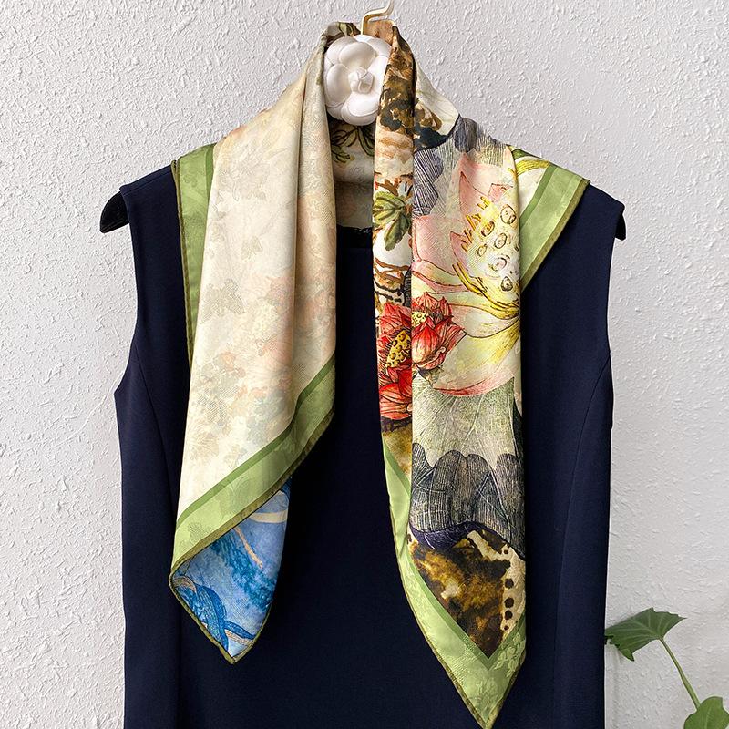 

Scarves Silk Scarf For Women Shawl Warps Bandana Hijab Neckerchief Elegant Square Travel Beach Stoles Bufanda Headkerchief