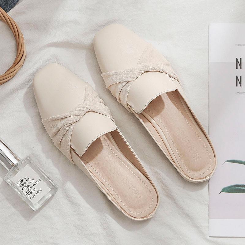 

Slippers Net Red Baotou Half Women 2022 Fashion One-step Lazy Flat-bottomed Women's Shoes, Beige