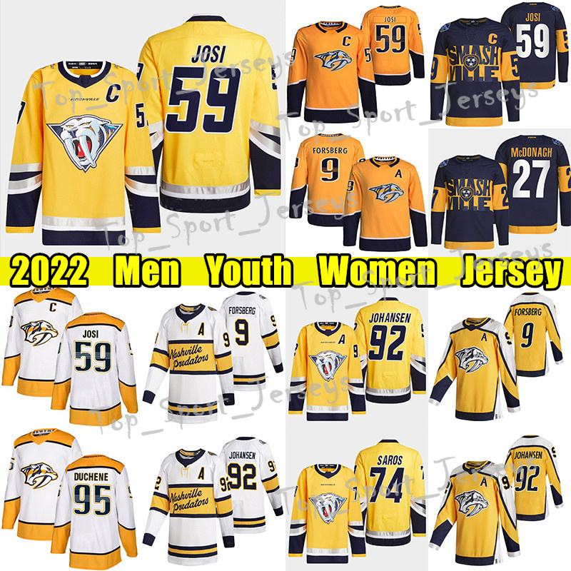 

#59 Roman Josi Reverse Retro hockey jersey #9 Filip Forsberg Predators#92 Ryan Johansen Juuse Saros Ryan McDonagh Matt Duchene Mikael Granlund Yakov Trenin jerseys, Yellow men