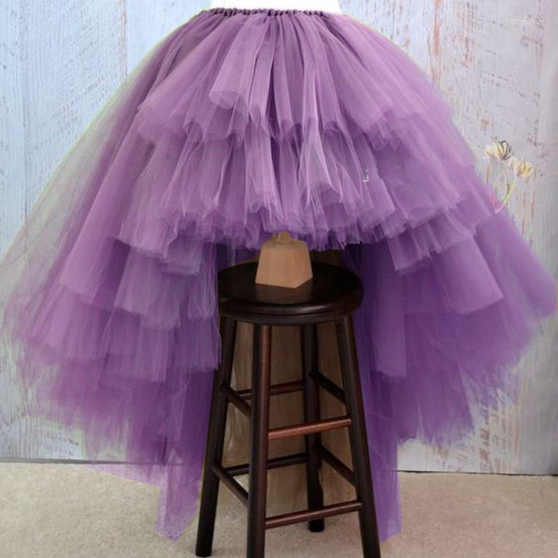 

Skirts Novelty Ruffles Puffy Womens Lolita Style Skirt Lavender Lilac Teal Custom Made High Low Tulle Party Gowns Elastic Wasitline, Beige
