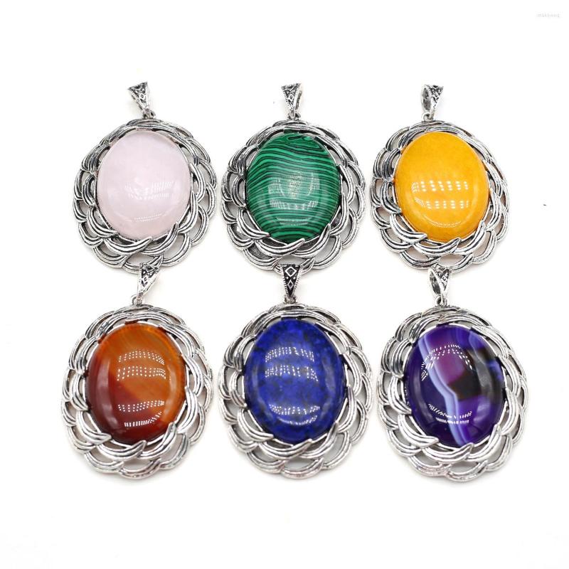 

Pendant Necklaces Natural Rose Quartzs Turquoises Charms Oval Shape Stripe Shell For Making DIY Jewerly Necklace 45x72mm