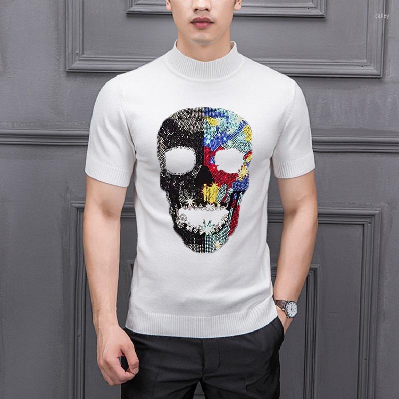 

Men's Sweaters Camouflage Picture Men's Turtleneck Sweater Slim Fit Summer Short-Sleeved Knitted T-Shirt Winter Skull Pullover, As shown asian size