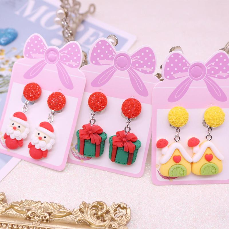 

Backs Earrings Multi Styles Cute Kids Girls Christmas Elk Santa Claus Ear Clip Cartoon Snowman On No Piercing Gift