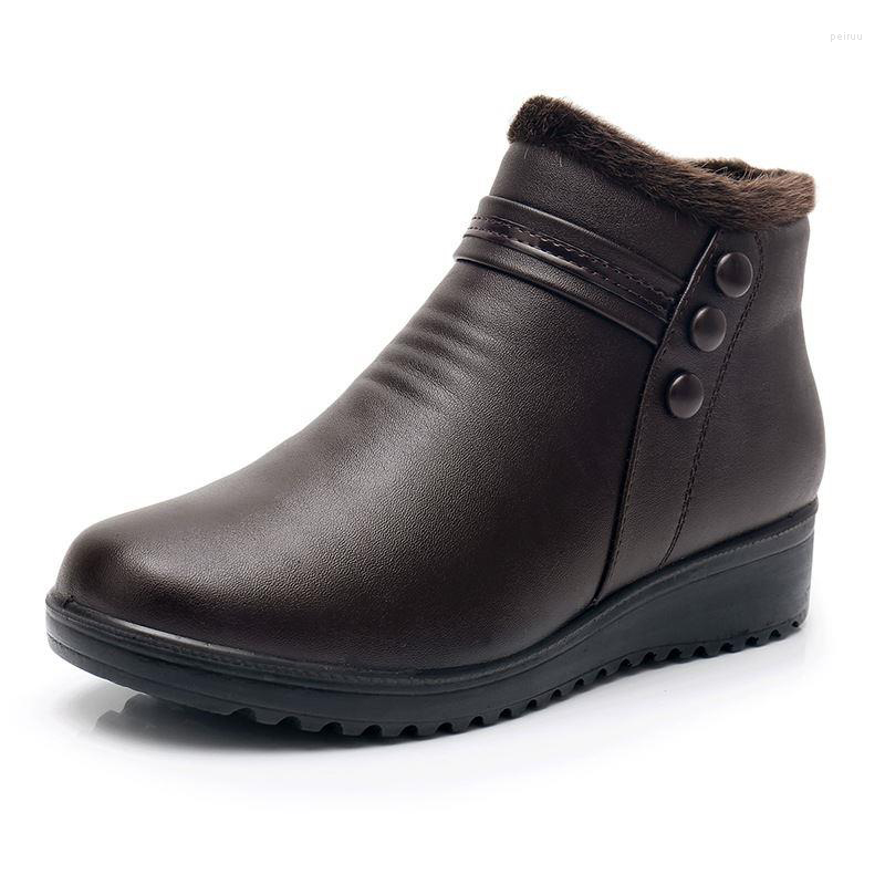 

Boots 2022 Fashion Winter Women Outdoor Keep Warm Leather Ankle Mom Autumn Plush Wedge Shoes Woman Plus Size, Brown